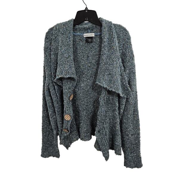 Parkhurst Knit Blue Button Up Sweater Cardigan Big Collar Long Sleeve Size L - Picture 2 of 7